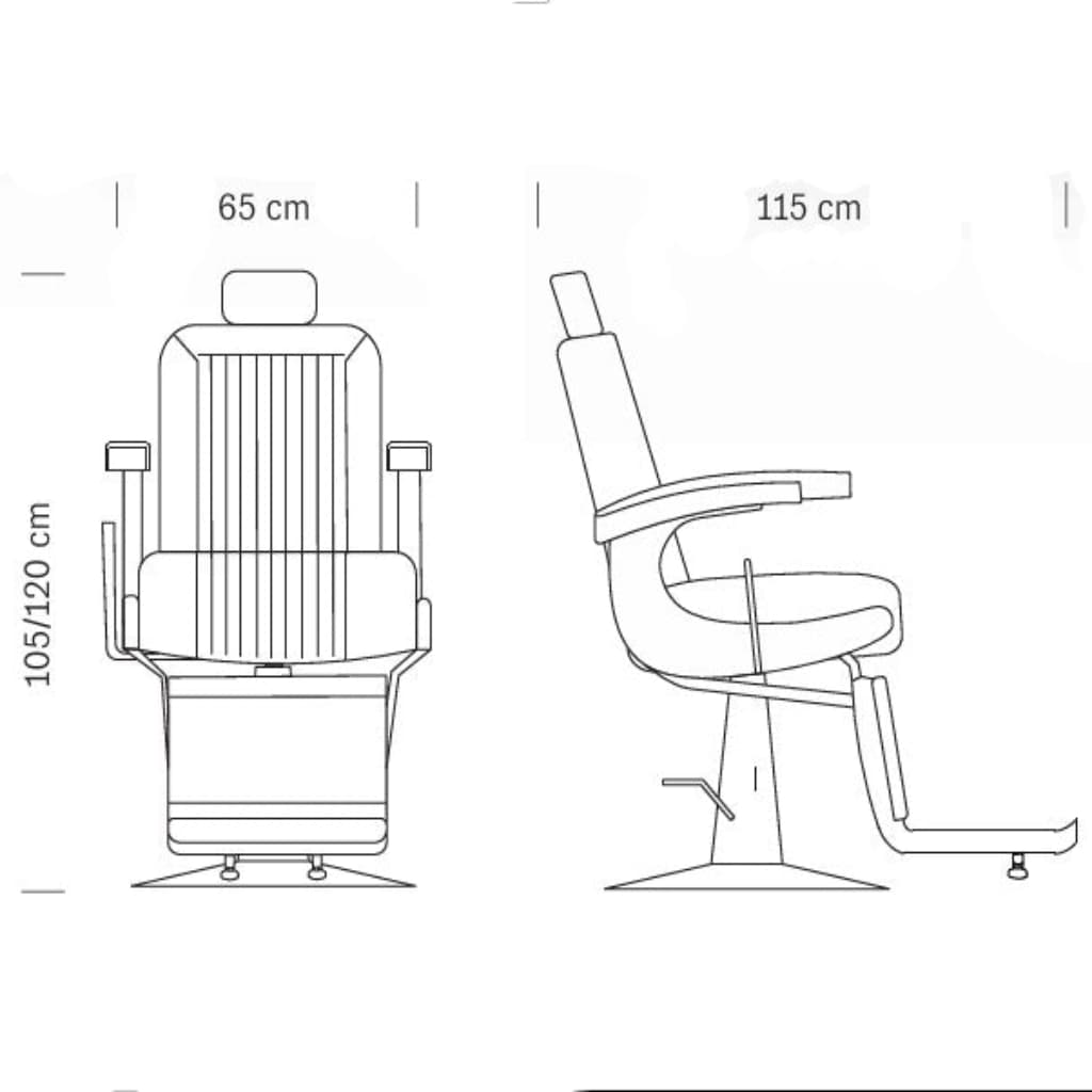 Maße des HAIR CORSARO Barbersessels: 69 x 90 x 102/116 h cm
