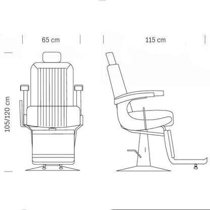 Maße des HAIR CORSARO Barbersessels: 69 x 90 x 102/116 h cm
