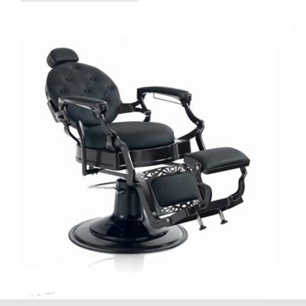 Klassisches Modell HAIR CUSTOM ROADSTER Barbersessel mit luxuriöser Kunstlederpolsterung, Rückenlehne, Kopfstütze, Armlehnen und Fußstütze in Schwarz (Detail Rückenlehne)
