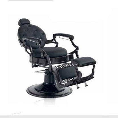 Klassisches Modell HAIR CUSTOM ROADSTER Barbersessel mit luxuriöser Kunstlederpolsterung, Rückenlehne, Kopfstütze, Armlehnen und Fußstütze in Schwarz (Detail Rückenlehne)
