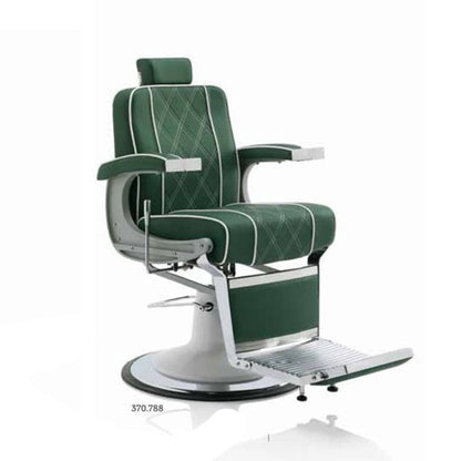 HAIR GRANADA Barbersessel mit grüner Premium Kunstlederpolsterung, Armlehnen und Kopfstütze
