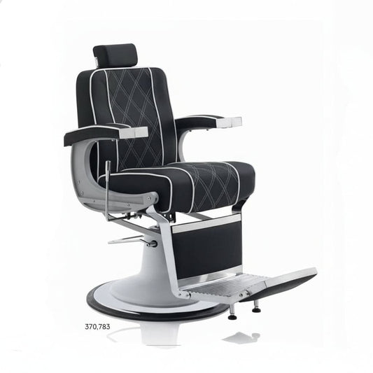 HAIR GRANADA Barbersessel mit schwarzer Premium Kunstlederpolsterung, Armlehnen und Kopfstütze
