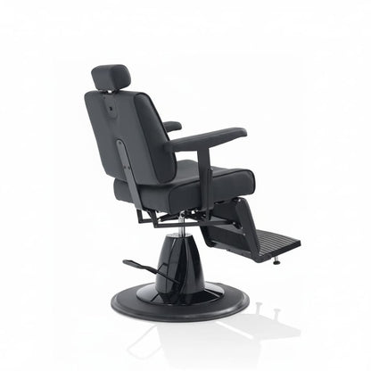DOWN TOWN Barbersessel mit schwarzer Premium Kunstlederpolsterung und Runder Basis (Rückansicht)
