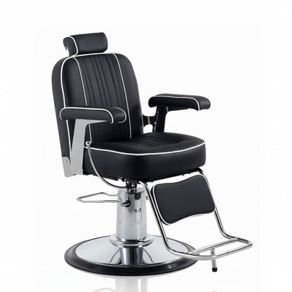 HAIR MALAGA Barbersessel Set (10 Stühle) mit schwarzer Premium Kunstlederpolsterung und Runder Basis
