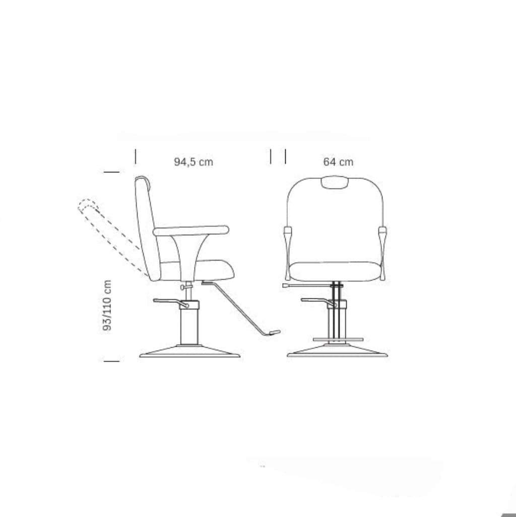 Maße des HAIR SIVIGLIA Barbersessels: 64 x 94,5 x 93/110 h cm
