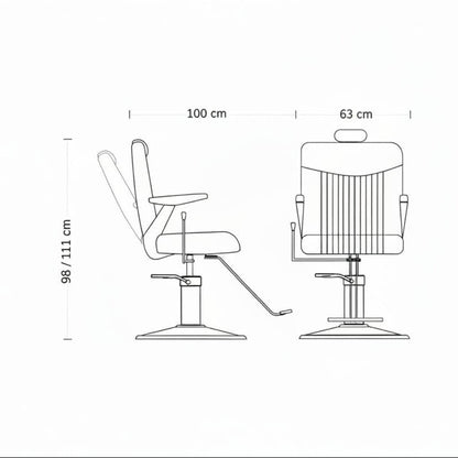 Maße des HAIR MAJORCA Barbersessels: 63 x 100 x 98/111 h cm
