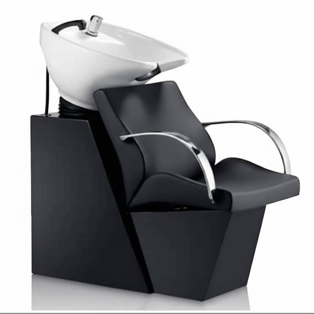 Bequemer Luxus-Wasch- und Styling-Sessel für Friseursalons mit hochwertigem Design und ergonomischer Form.
