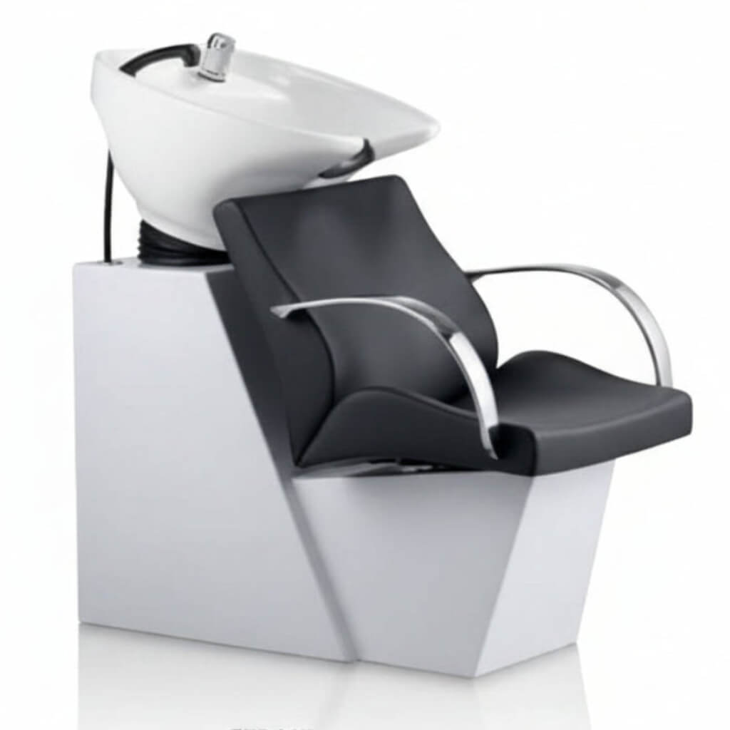 Weiß Luxus Wasch- und Styling-Sessel mit verstellbarem Becken und Stahlrahmen 
