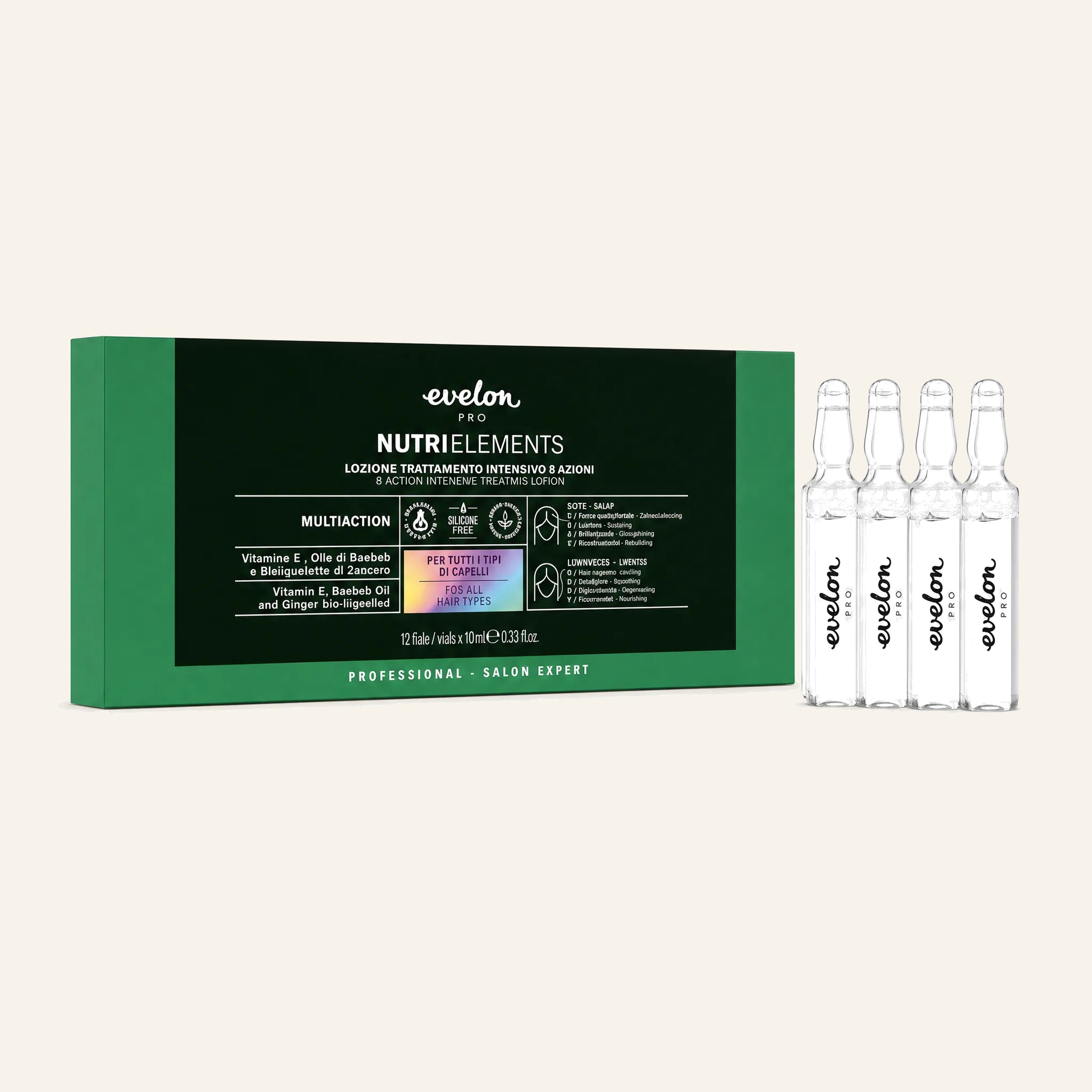 8 in 1 Haar-Ampullen & Kopfhaut-Balance & Kräftigung & Glanz - Produktfoto auf beigem Hintergrund
