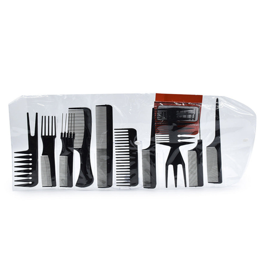 Ein Set aus zehn Kämmen für Friseursalons - Variantenfoto auf weissem Hintergrund
