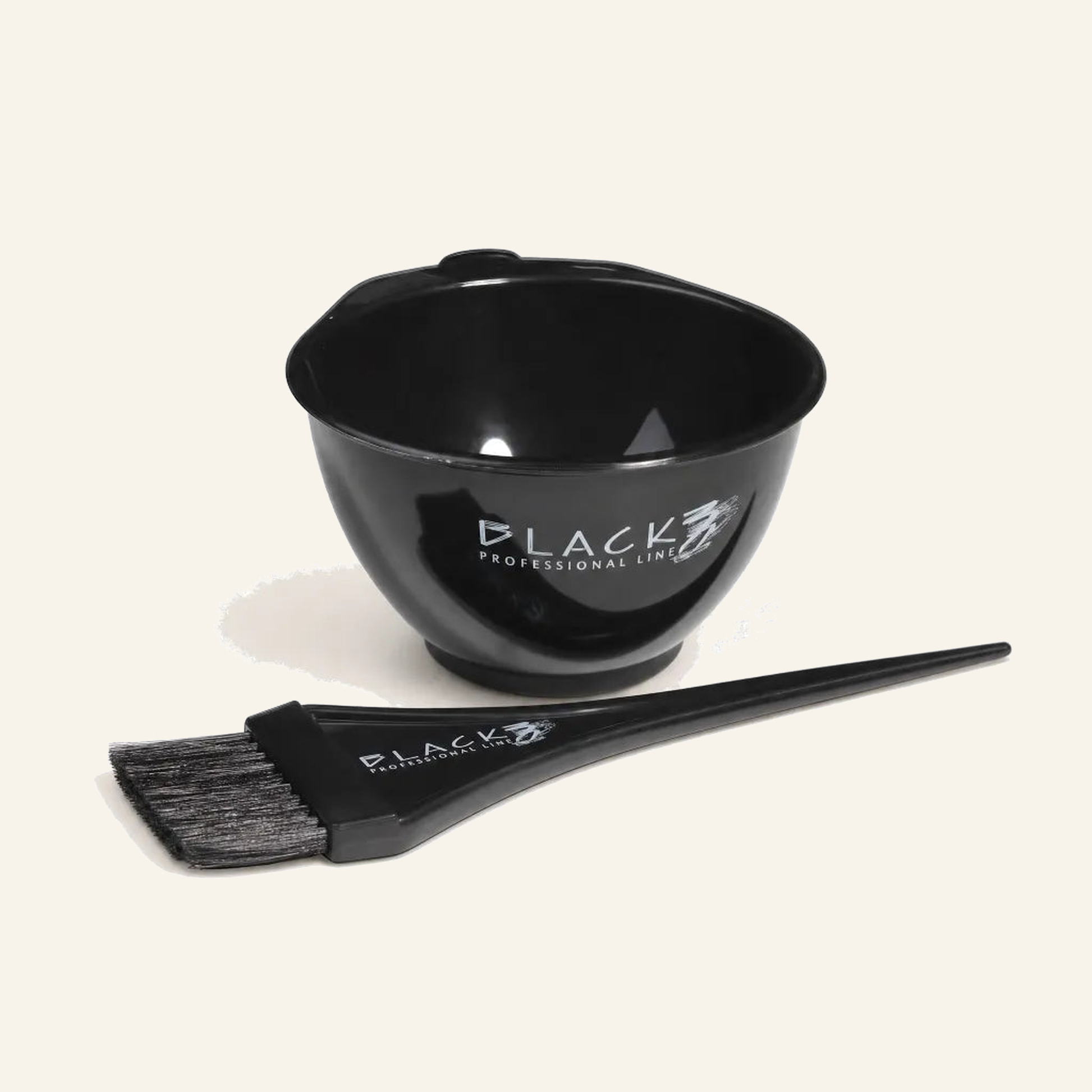 Black Professional Färbeschale & Färbepinsel-Set für Salon - Produktfoto auf beigem Hintergrund