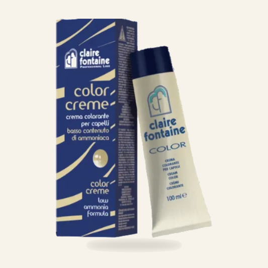 Colorationscreme Haarfarbe & Grauabdeckung Profi-Salonbedarf - Produktfoto auf beigem Hintergrund