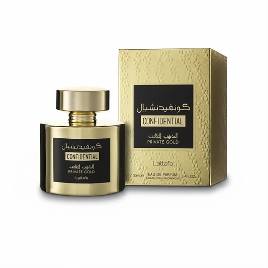 Confidential Private Gold – Unisex Eau de Parfum (100 ml) - Produktfoto auf weißem Hintergrund
