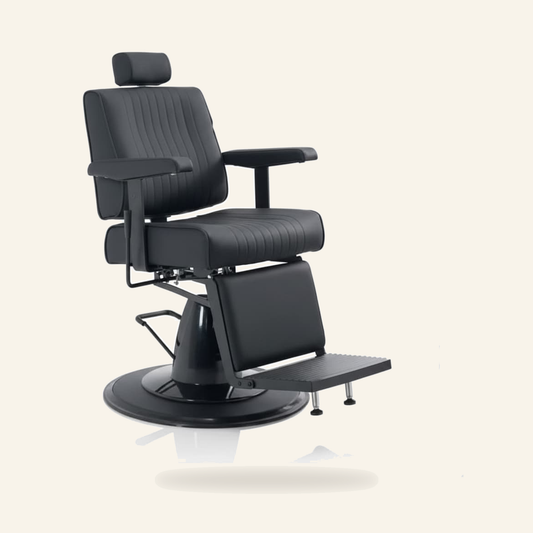 Barberstuhl Modern Eco-Leder Chrom Stahl - Produktfoto auf beigem Hintergrund
