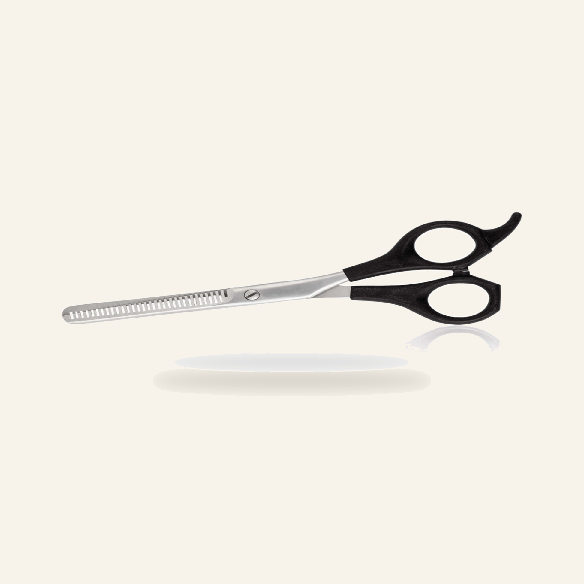 Effilierschere & Edelstahl-Haarschneider für Männerfrisuren - Produktfoto auf beigem Hintergrund