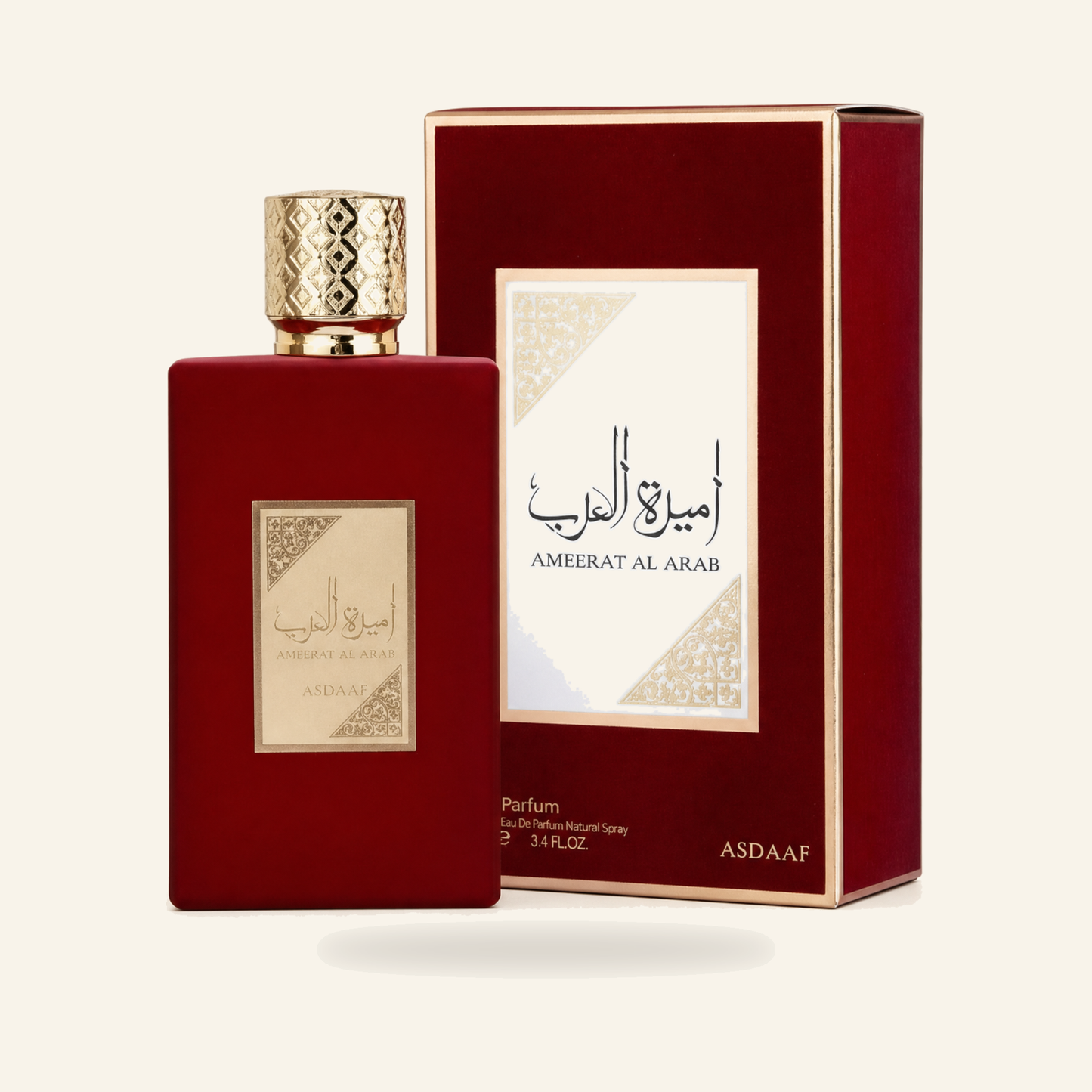 أميرة العرب  Asdaaf Ameerat Al Arab EDP 100 ml – Orientalischer Duft - Produktfoto auf beigem Hintergrund