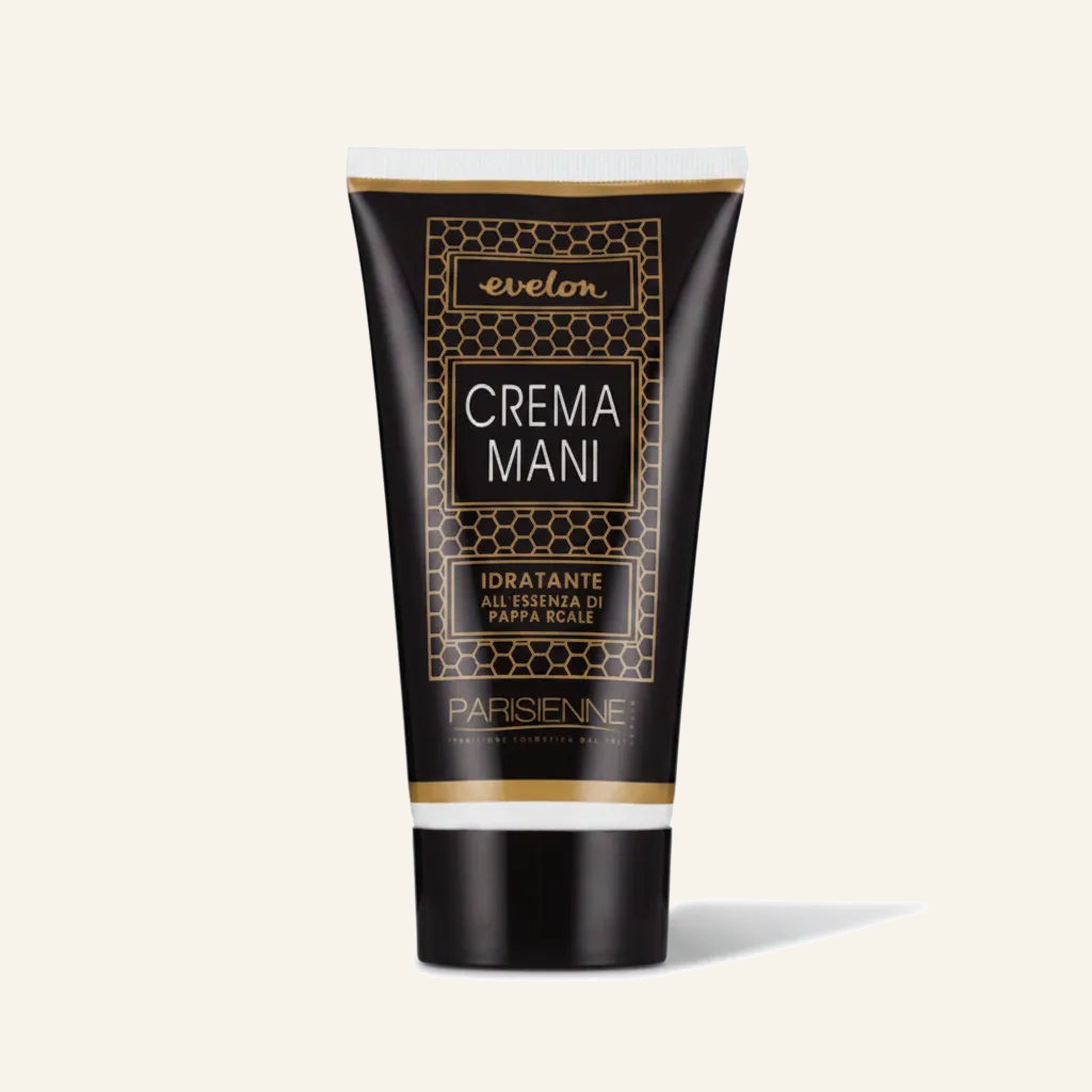 EVELON – Handcreme mit royale Gelee - Produktfoto auf beigem Hintergrund