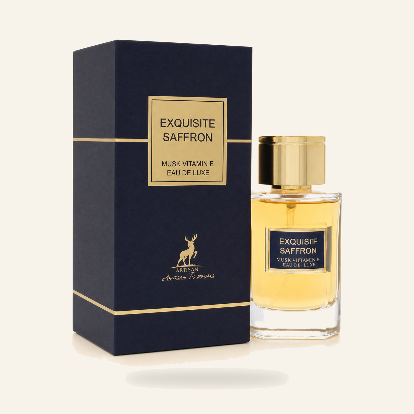 Exclusif Saffron Cologne Unisex EDP Spray 100 ml - Produktfoto auf beigem Hintergrund