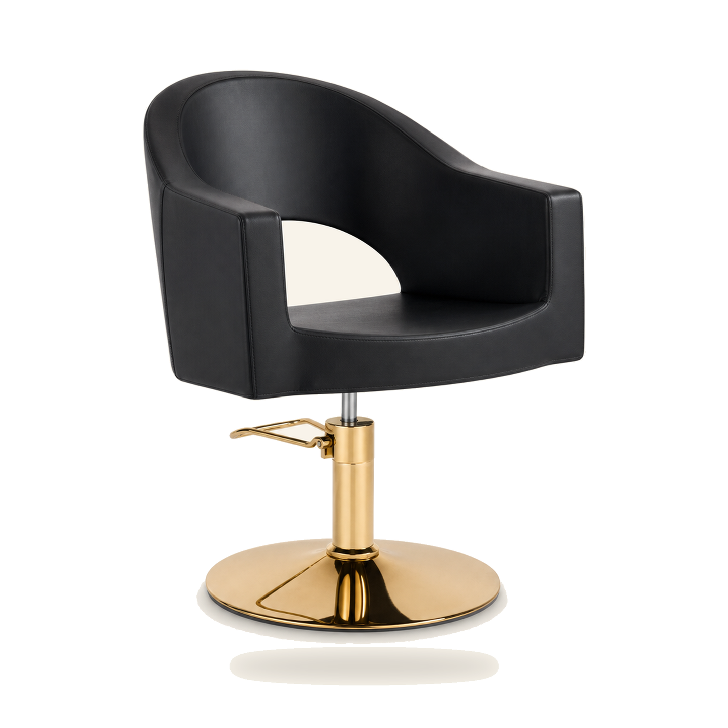 Friseursessel Luxus Design Gold Chrom Schwarz Eco-Leder - Produktfoto auf weißem Hintergrund