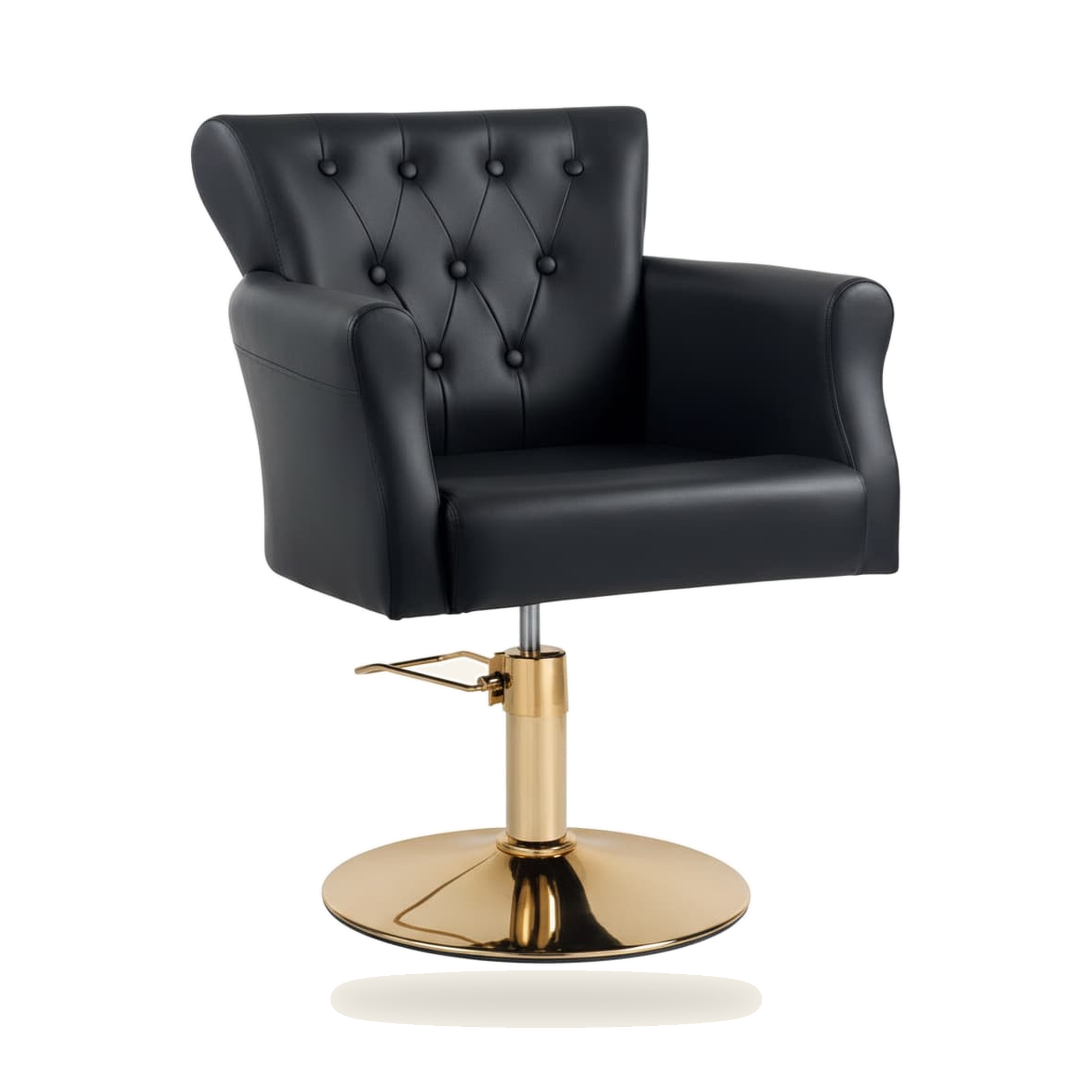 Luxus Friseursessel Gold Eco-Leder Schwarz - Produktfoto auf weißem Hintergrund