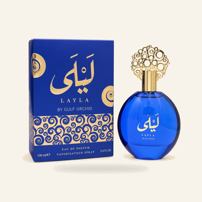 Gulf Orchid LAYLA Unisex EDP 100 ml – Long Lasting - Produktfoto auf beigem Hintergrund