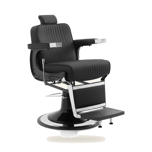 Barberstuhl Vollpolstert Eco-Leder Schwarz Klassisch - Variantenfoto auf weissem Hintergrund