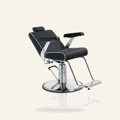 Barberstuhl Majorca Eco-Leder Chrom Klassisch - Produktfoto auf beigem Hintergrund