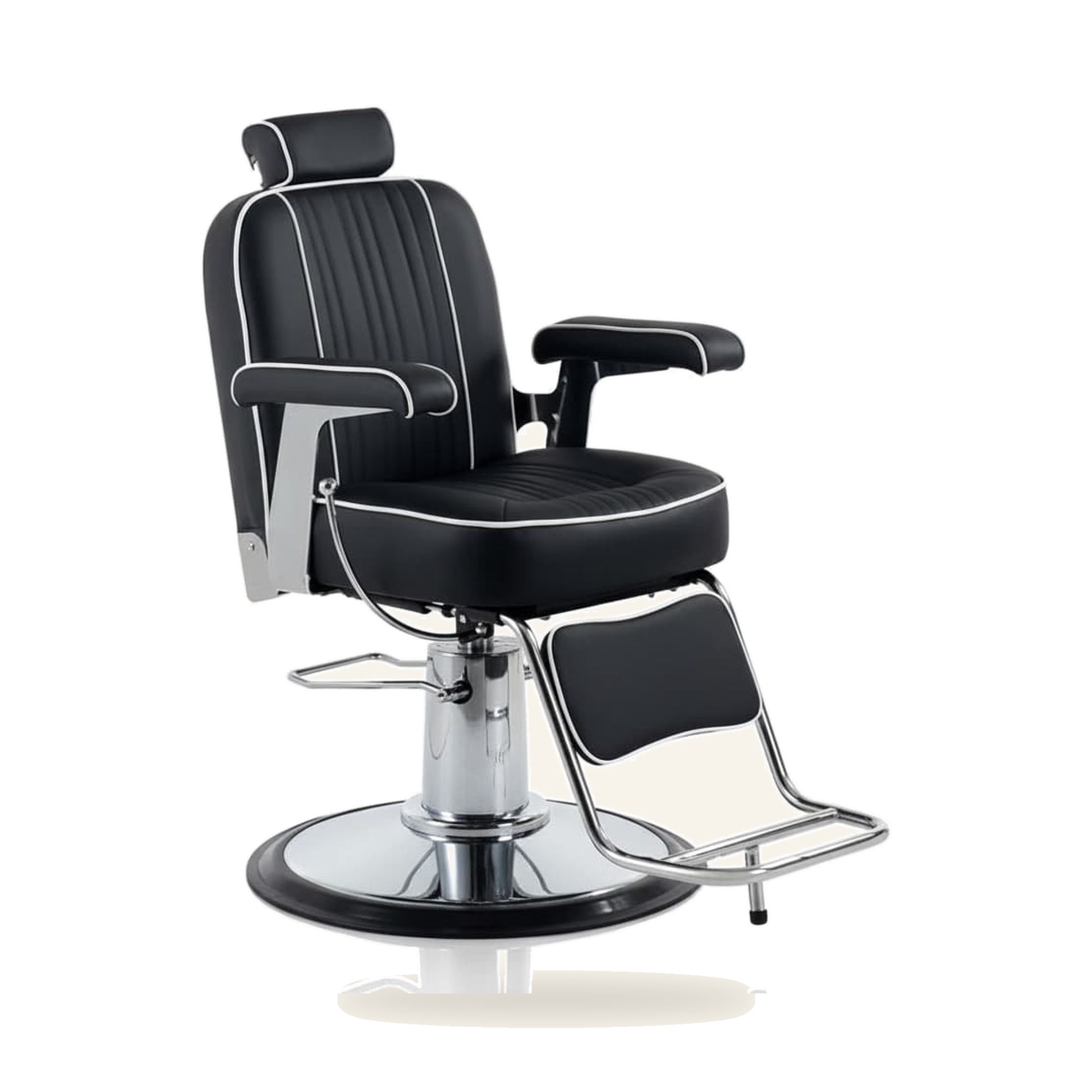 HAIR MALAGA Barberstuhl Eco-Leder Chrom Stahl - Produktfoto auf weißem Hintergrund