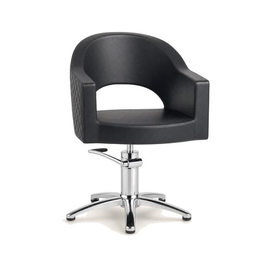 Friseurstuhl & Barberstuhl Chrom Drehbar Eco-Leder Schwarz - Variantenfoto auf weissem Hintergrund