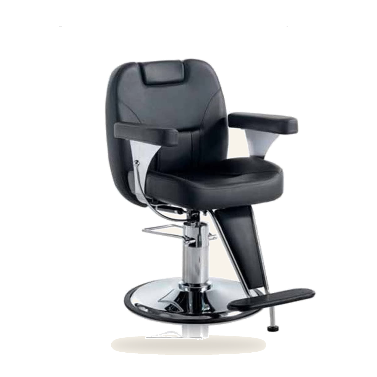 Barberstuhl Eco-Leder Schwarz Chrom Klassisch - Produktfoto auf weißem Hintergrund