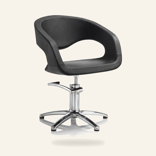 Friseurstuhl & Barberstuhl Eco-Leder Sternfuß Design - Produktfoto auf beigem Hintergrund