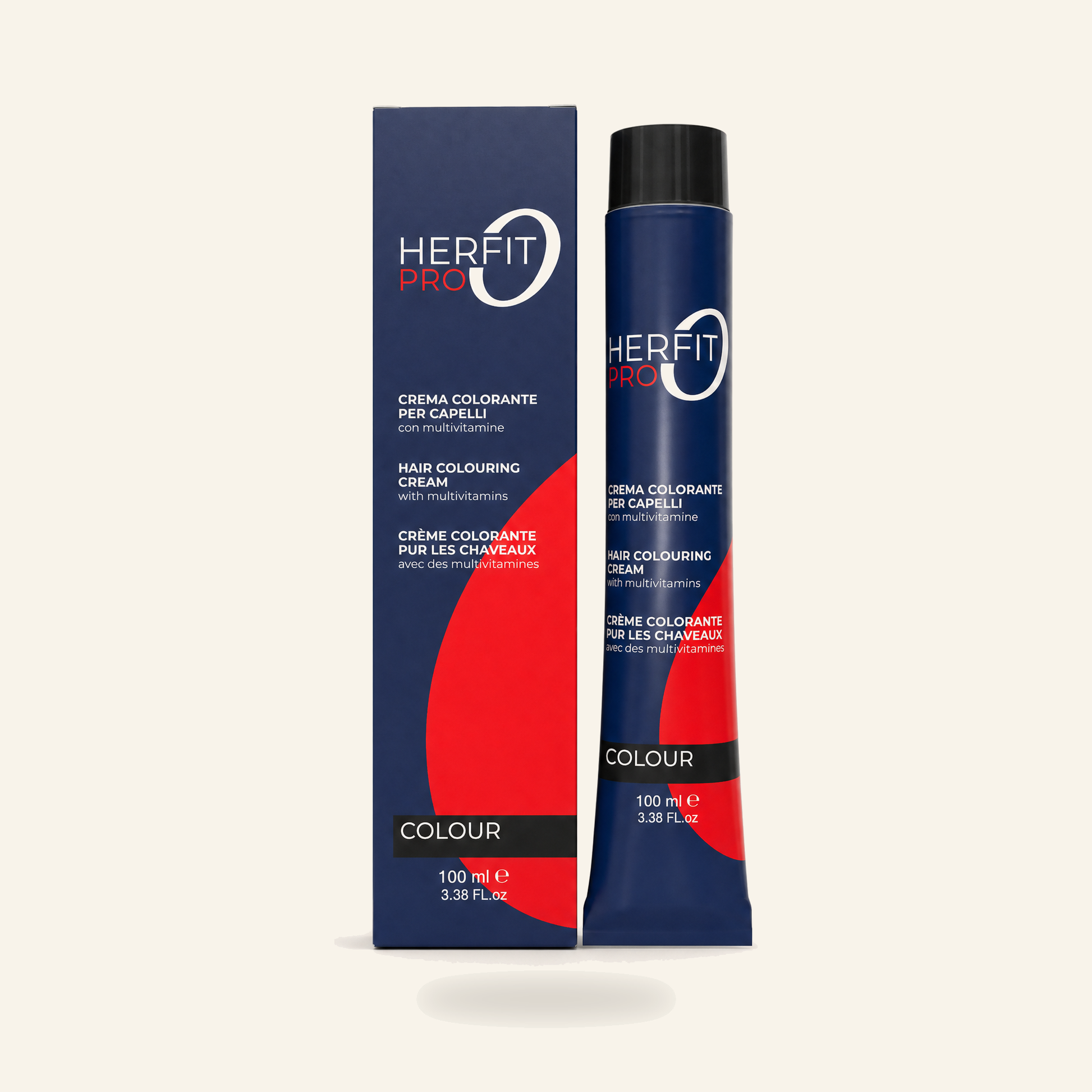 Herfit Pro Multivitamins 100 ml Professionelle Haarfarbe Colorations Färbecreme - Produktfoto auf beigem Hintergrund