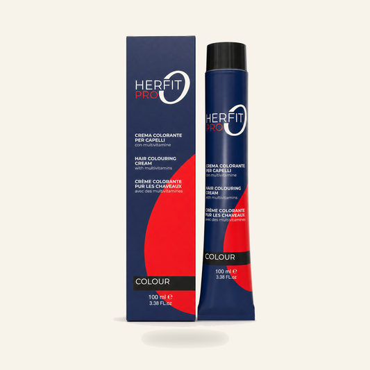 Herfit Pro Multivitamins 100 ml Professionelle Haarfarbe Colorations Färbecreme - Produktfoto auf beigem Hintergrund