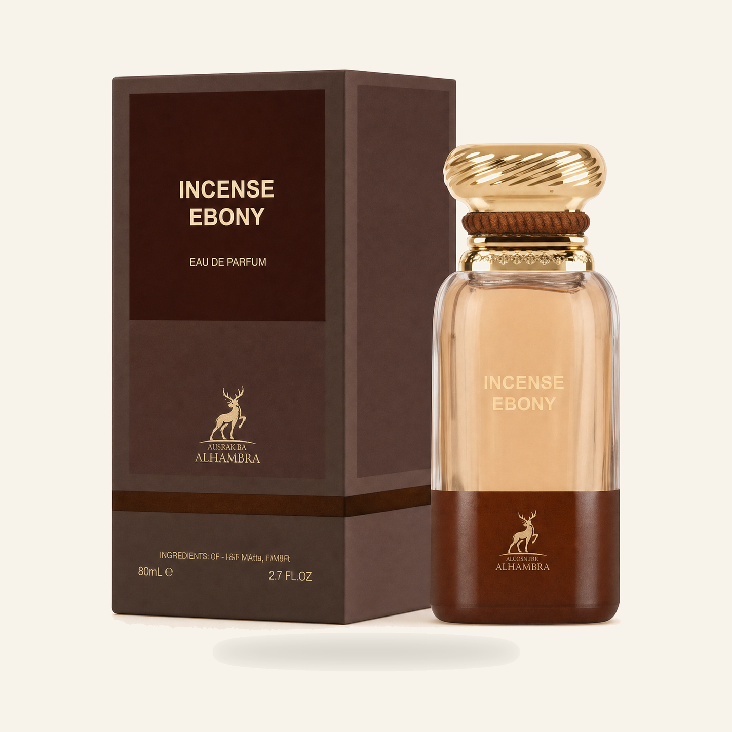 INCENSE EBONY  EDP 80 ml – Eleganter, warmer Duft - Produktfoto auf beigem Hintergrund