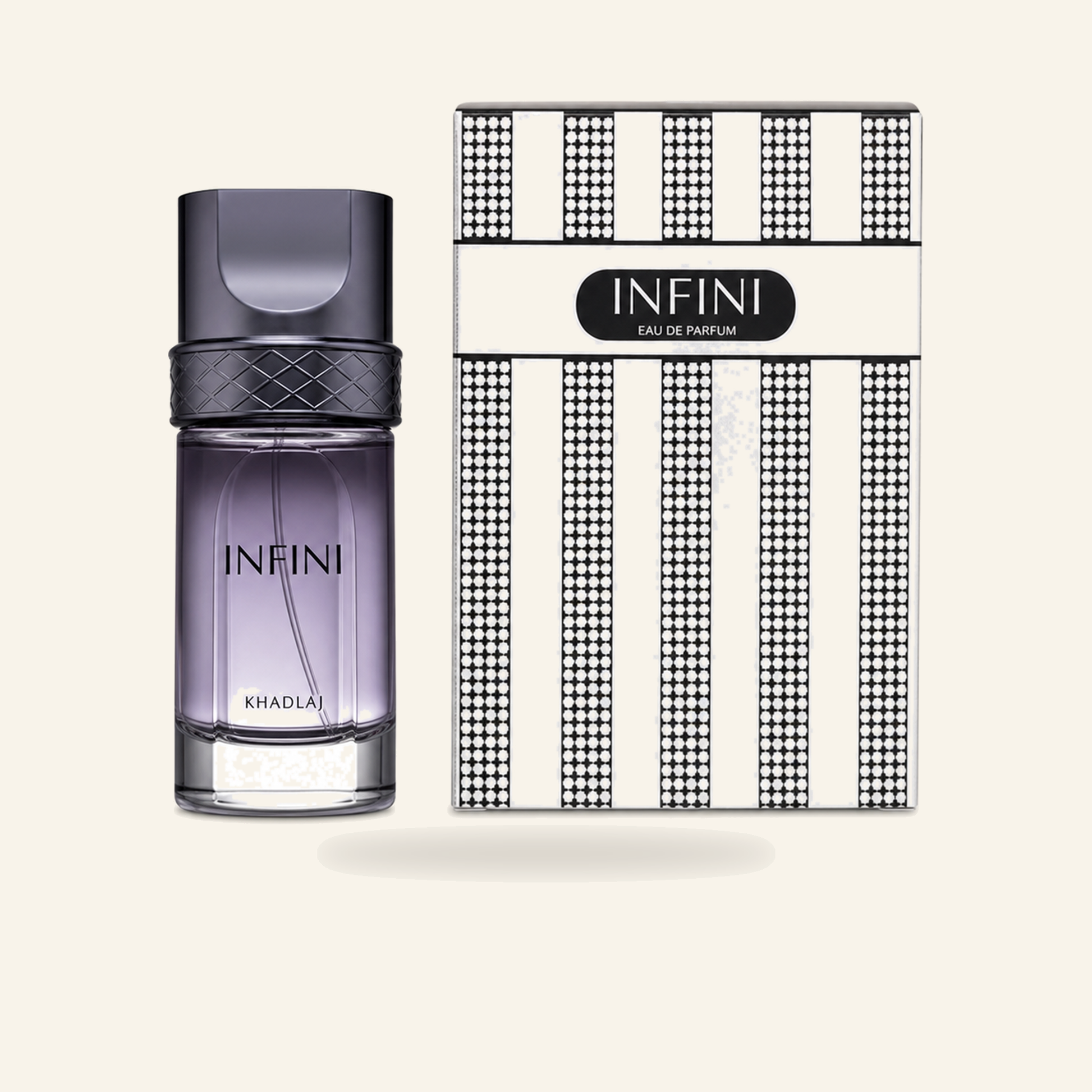 INFINI EDP Unisex 100 ml – Eleganter Duft - Produktfoto auf beigem Hintergrund
