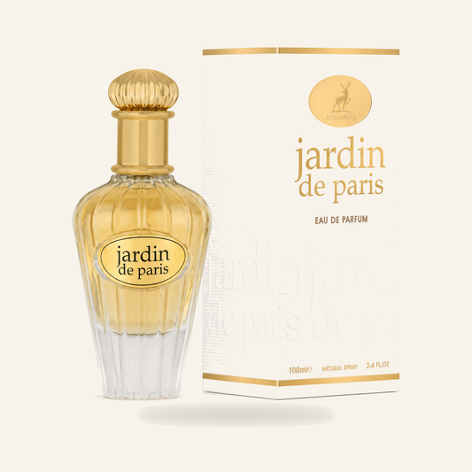 JARDIN DE PARIS  EDP 100 ml – Eleganter, floraler Duft - Produktfoto auf beigem Hintergrund