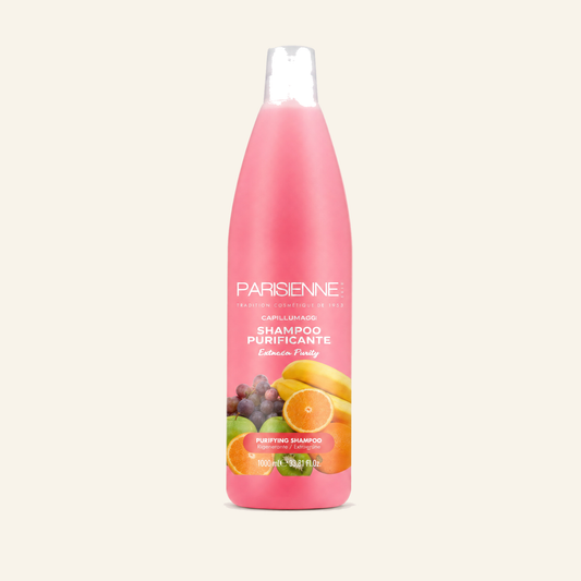 Klärendes Frucht-Shampoo & Brennnessel & Ölausgleich 1000ml - Produktfoto auf beigem Hintergrund