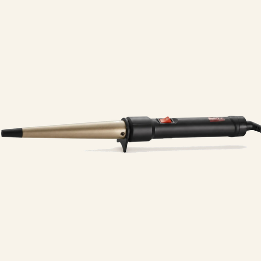 Konischer Lockenstab Ø 25 mm Keramik-Tourmalin für Salon - Produktfoto auf beigem Hintergrund