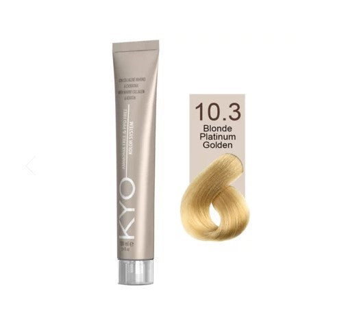 KYO Color Permanente Haarfarbe 100ml Ammoniakfrei Keratin – Farbton 10.3 Blonde Platinum Golden