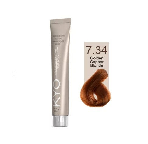 KYO Color Permanente Haarfarbe 100ml Ammoniakfrei Keratin – Farbton 7.34 Golden Copper Blonde