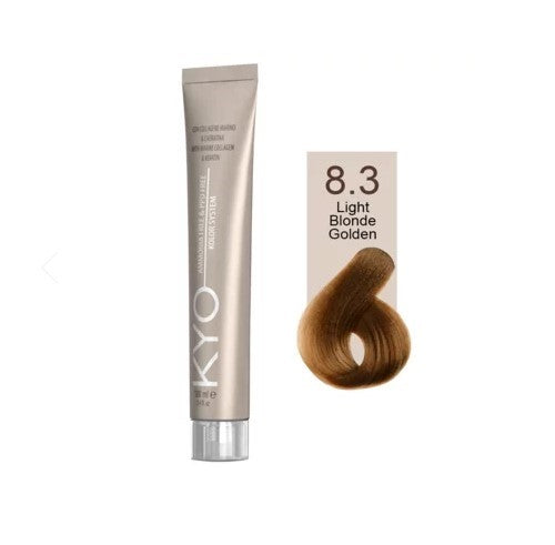 KYO Color Permanente Haarfarbe 100ml Ammoniakfrei Keratin – Farbton 8.3 Light Blonde Golden