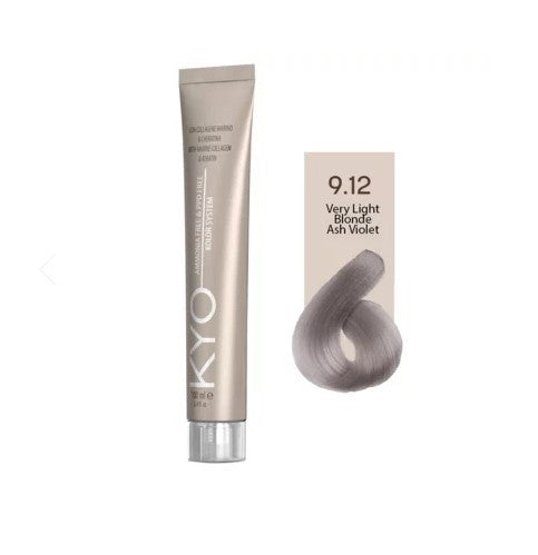 KYO Color Permanente Haarfarbe 100ml Ammoniakfrei Keratin – Farbton 9.12 Very Light Blonde Ash Violet