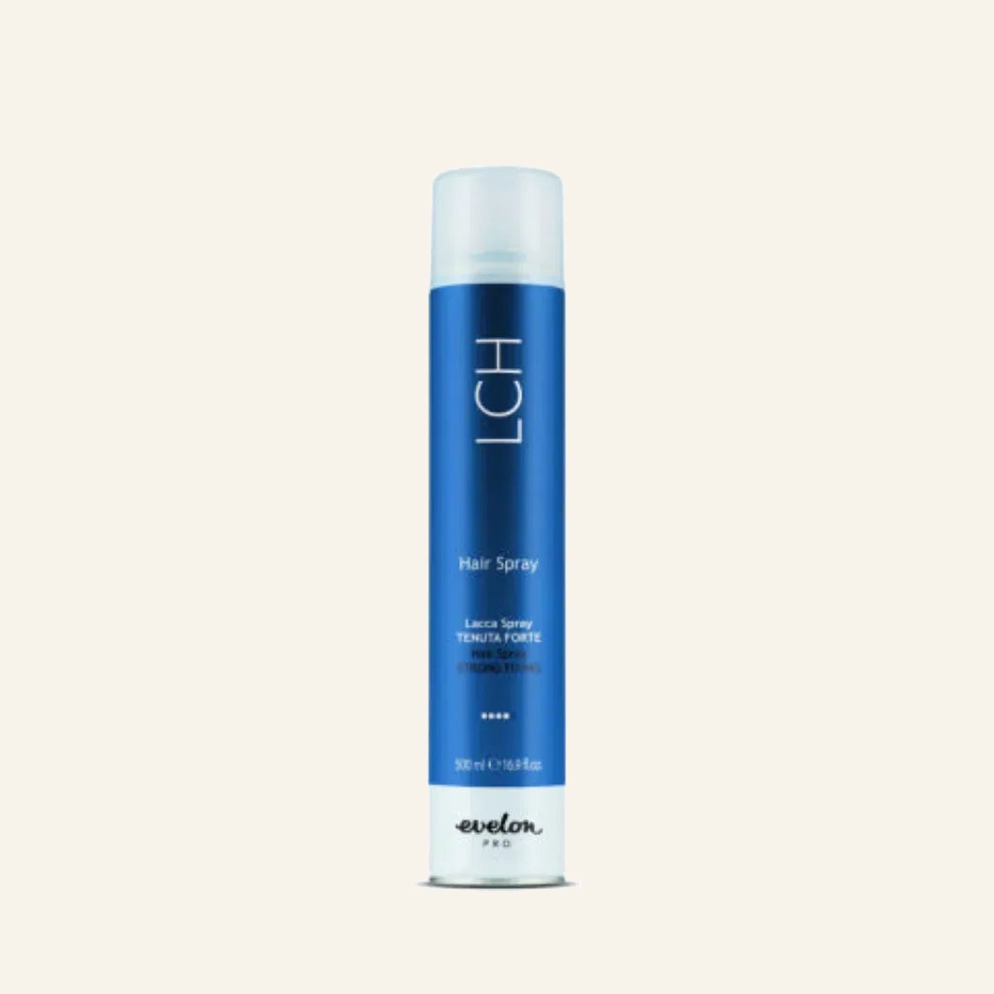 •	Evelon Pro Hairspray Pro Lch 500 Ml - Produktfoto auf beigem Hintergrund