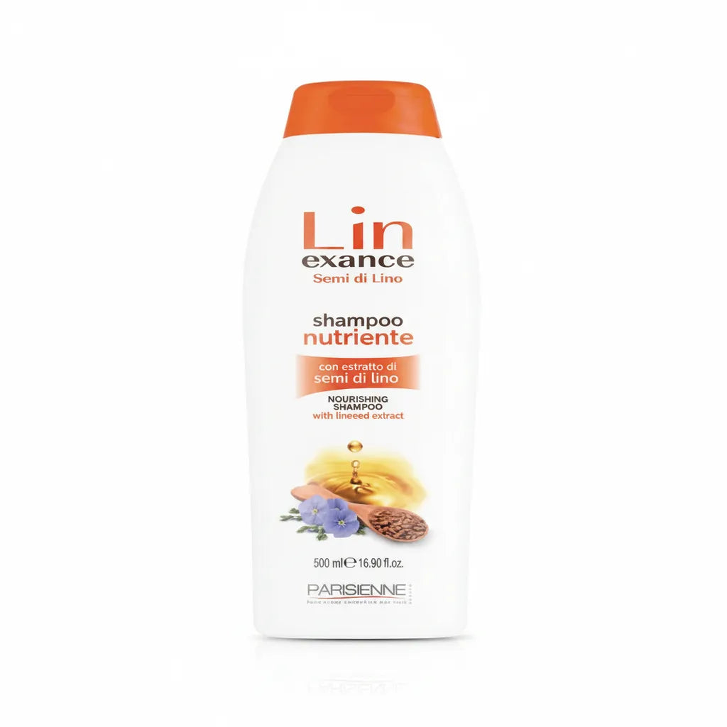 Shampoo mit Leinsamen-extrakt - Produktfoto auf weißem Hintergrund