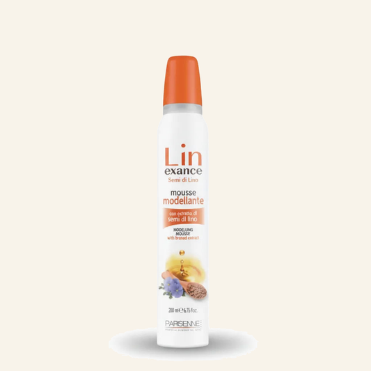 MOUSSE MIT LEINSAMEN EXTRACT MODELLIEREN - 200ml - Produktfoto auf beigem Hintergrund