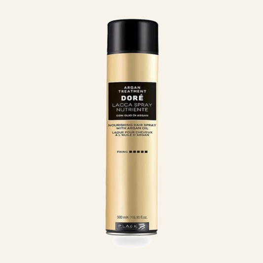 Nährendes Haarspray & Starkes Fixierung Finish - Produktfoto auf beigem Hintergrund