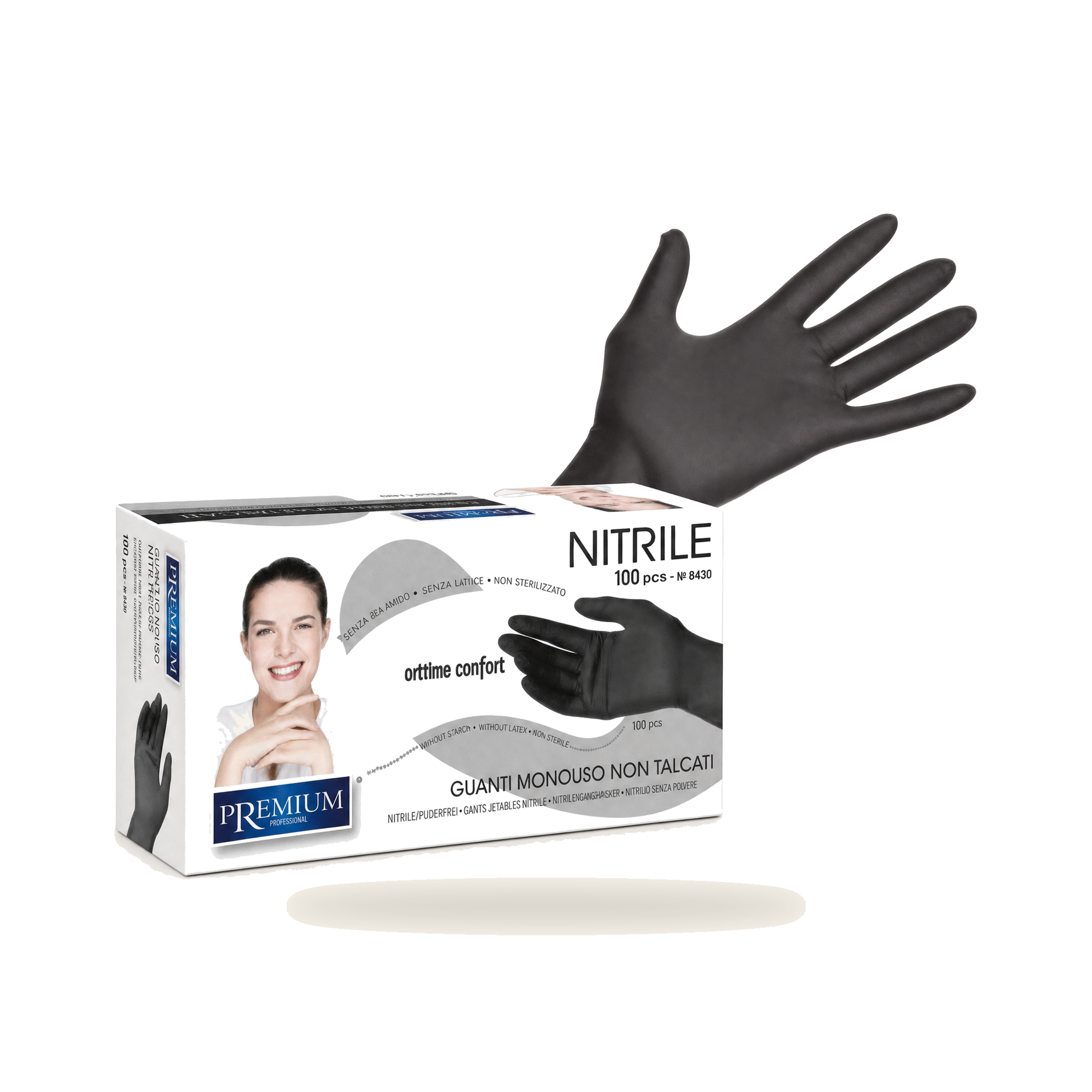 Nitrilhandschuhe Schwarz Puderfrei Einweg 100 Stück S M L - Produktfoto auf weißem Hintergrund