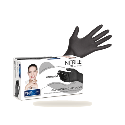 Nitrilhandschuhe Schwarz Puderfrei Einweg 100 Stück S M L - Produktfoto auf weißem Hintergrund