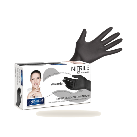 Nitrilhandschuhe Schwarz Puderfrei Einweg 100 Stück S M L - Produktfoto auf weißem Hintergrund