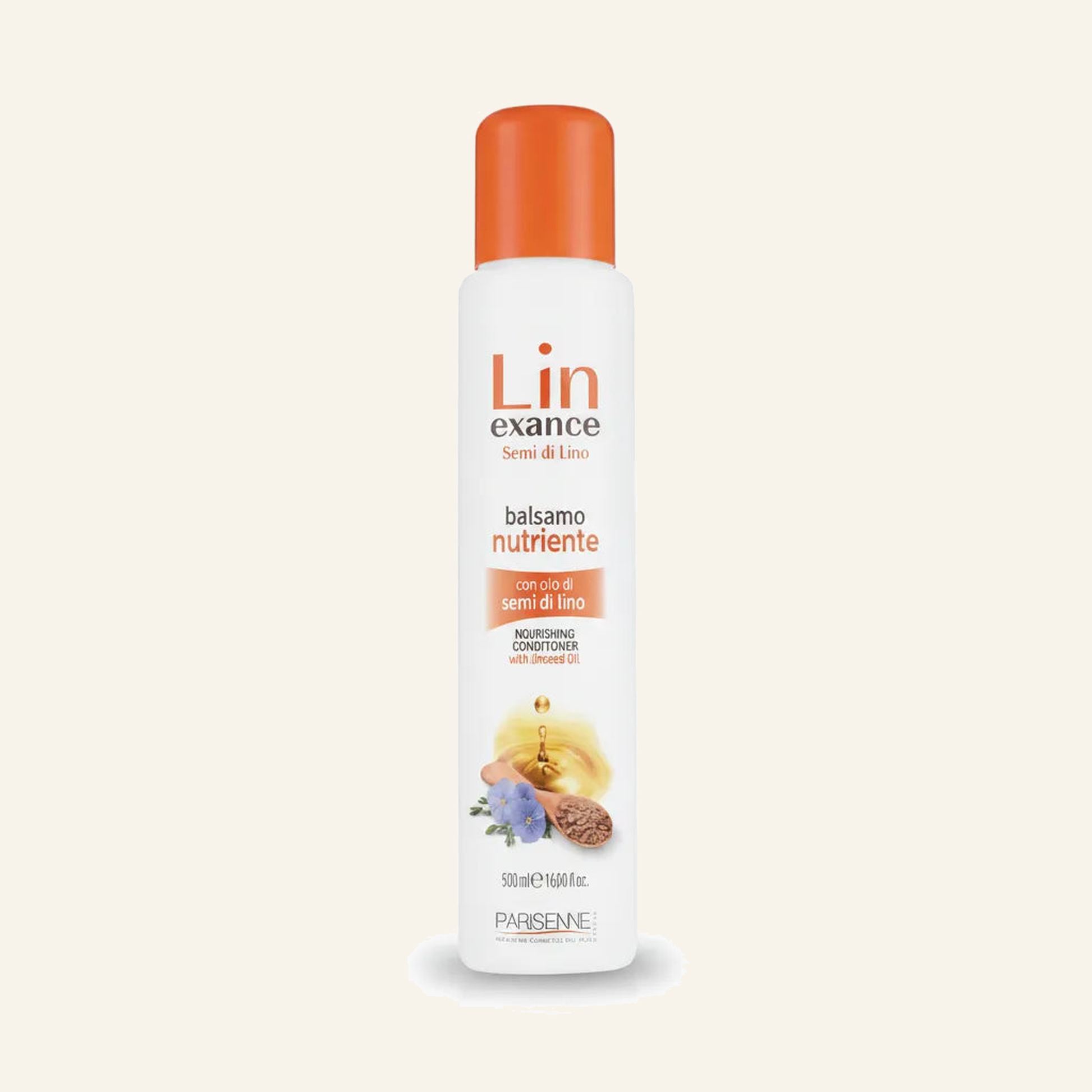NOURISHING CONDITIONER MIT LEINSAMEN EXTRACT - Produktfoto auf beigem Hintergrund